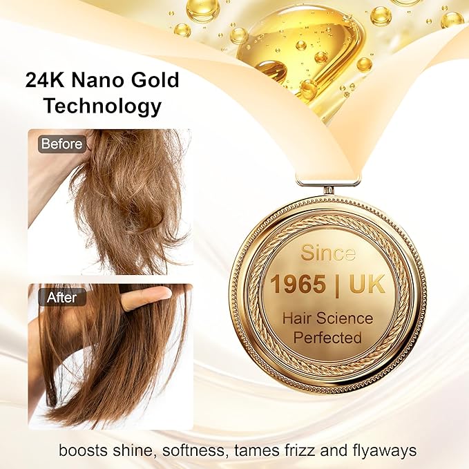 Oumigiz 24K Gold Hair Oil Repair & Shine Serum with Coconut, Argan & Olive Oils – Vegan Heat Protectant, Frizz Control for Dry, Damaged Hair (2.02 Fl Oz (Pack of 1))