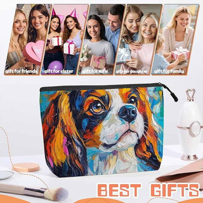 Scribesense Cosmetic Bags Travel Makeup Toilet Case Waterproof Pouch for Women Girls 6.7X9.45inches - Vivid Artistic - Spaniel Canvas