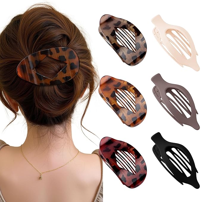 Lourny 6PCS Flat Claw Clips for Women French Flat Hair Clips for Thin Hair