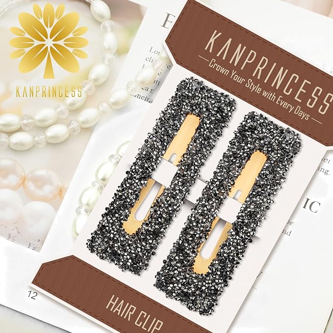 Kanprincess Rhinestone and Crystal Hair Clips 2-Pack, Sparkly Barrettes & Elegant Bling Accessories for Women & Girls(Set12)