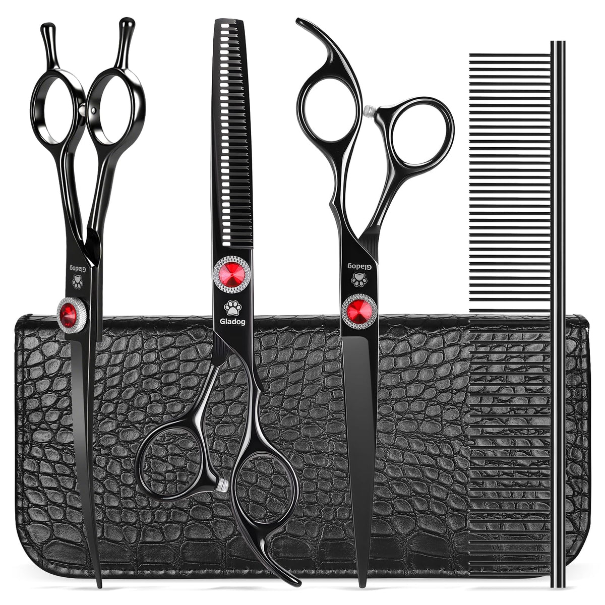 GLADOG Professional 4 in 1 Dog Grooming Scissors Set with Safety Round Tips, Sharp and Heavy-duty Pet Grooming Shears for Cats (Pink)