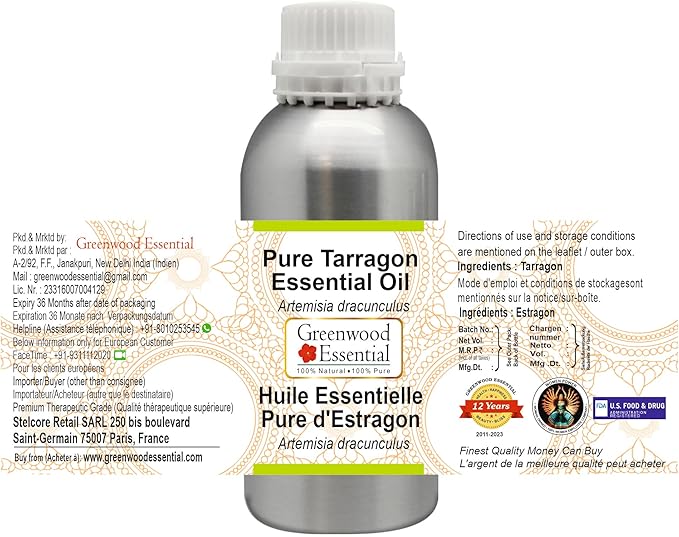 Greenwood Essential Pure Tarragon Essential Oil (Artemisia Dracunculus) Steam Distilled 300ml (10 oz)