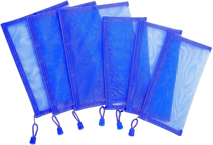Sinzip 12 Pieces Zipper Nylon Mesh Pouch, Mesh Cosmetic Bags Makeup Bags Pencil Case, Multipurpose Travel Bags for Cosmetic School Office Supplies and Travel Accessories (Blue, A5) (WB06)