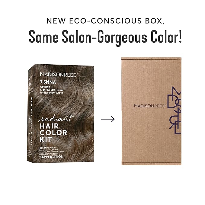 Madison Reed Radiant Hair Color Kit - 7.5NNA Light Neutral Brown (Umbria Brown), Permanent Hair Dye for Resistant Grays, 100% Gray Coverage | PPD-Free & Ammonia-Free, 1 Pack