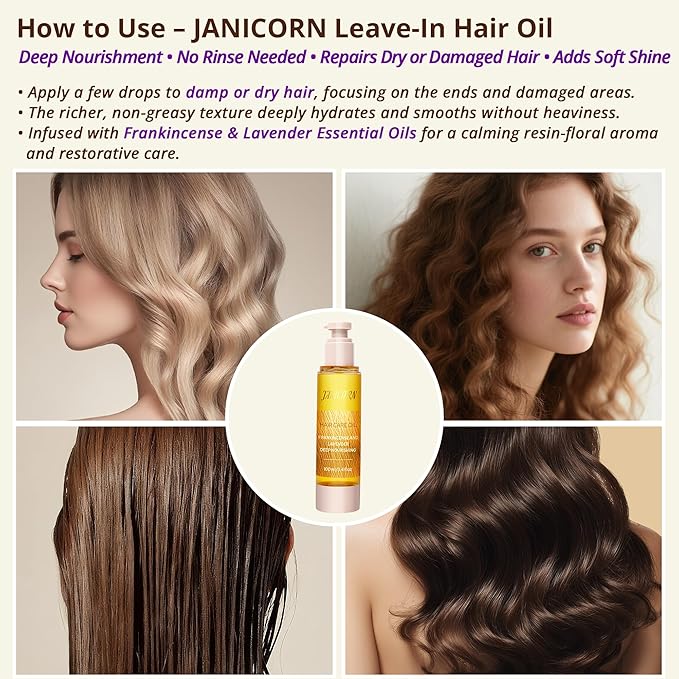 JANICORN Leave-In Hair Oil for Dry or Damaged Hair, 3.4 fl oz / 100 ml