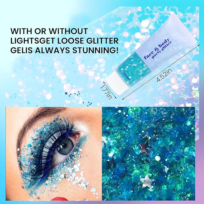 DAGEDA Lake Blue Body Glitter Gel, Sparkly Hair Face Glitter Makeup