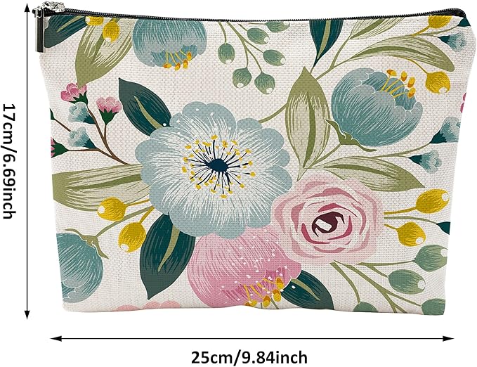 iapodiad Makeup Bag Spring Flowers Cosmetic Bag Mini Portable Travel Toiletry Bag Organizer Makeup Brushes Aesthetic Accessories Waterproof Storage Bag for Women