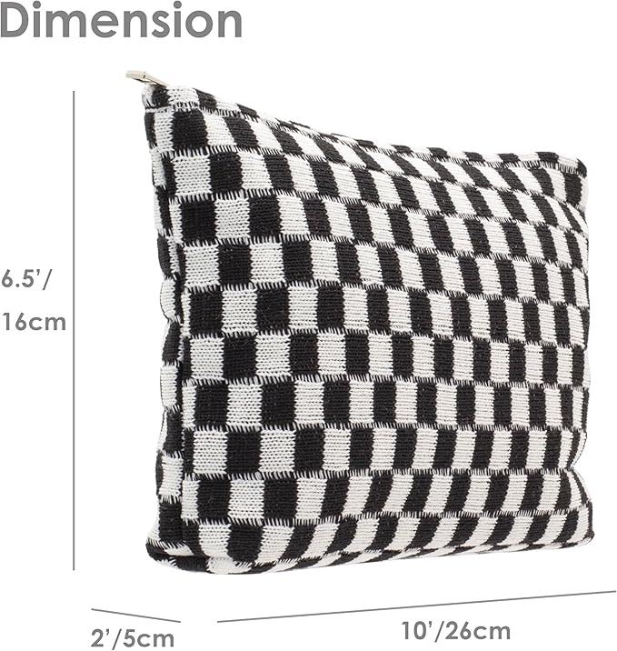 PAZIMIIK Checkered Makeup Bag for Purse, Small Flat Cosmetic Pouch,Black