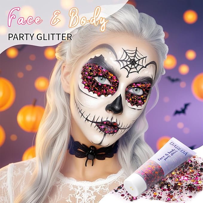 DAGEDA Halloween Black Body Glitter Gel,Sparkly Hair Face Glitter Makeup