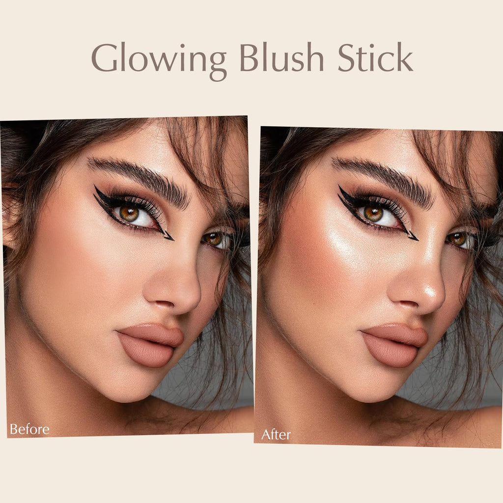 Wugbc Nude Wheat Blush Stick, Glowing Cream Blush Makeup Multi-Use for Cheeks Lips Body, Hydrating Natural Lightweight Iluminadores De Maquillaje Buildable Watercolor Face Balm Highlighter Stick