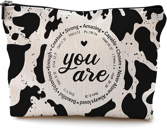 QGFM Western Cow Print Makeup Bag - Christian Inspirational Gifts Cosmetic Bags With Zipper