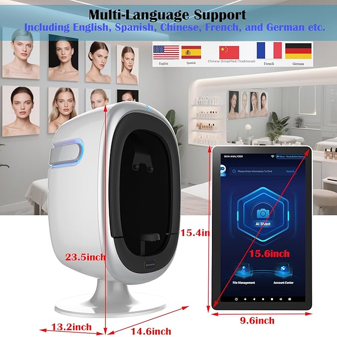 NETTITO 15.6" Professional Skin Analysis Device for Beauty Salons & Spas – AI-Powered 7-Spectral Imaging, 17 Skin Indicators, Multi-Language & Cloud Report Storage