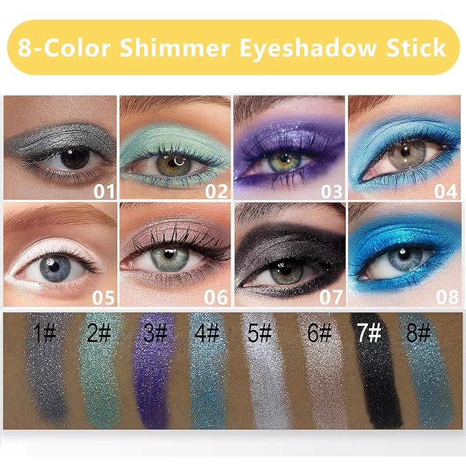 Daeuwiutr Blue Eyeshadow Stick, Highlighter Eye Liner,Eye Brightener Stick, Shimmer Creamy eye shadow, Waterproof Eyeshadow Pencil Long Lasting Eye Shadow Makeup.#8 navy blue shimmer