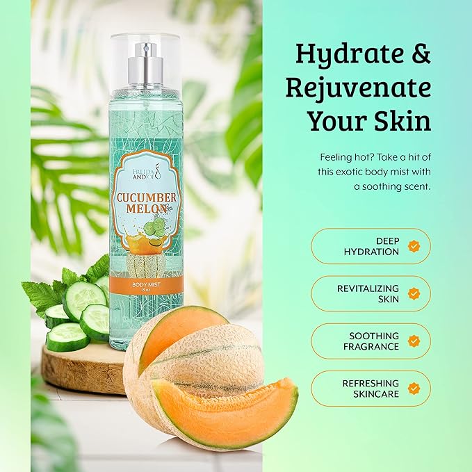 Freida and Joe Cucumber Melon Fine Fragrance Body, Womens Perfume Fragrance Body Mist & Sprays, Women's Refreshing Scented Gifts & Presents 8 oz Fine Mist Spray Bottle – Mother's Day Gift for Mom