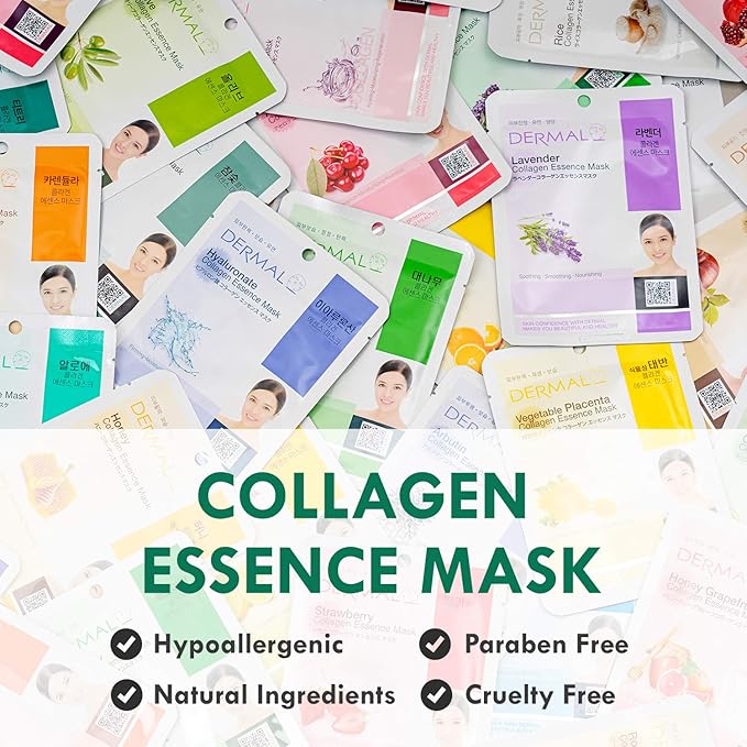 DERMAL 16 Collagen Korean Essence Sheet Mask Variety Pack, B Set