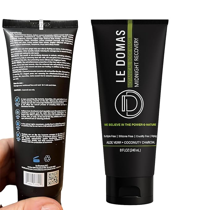 LE DOMAS Natural Body Wash with Aloe Vera, Coconut & Vitamin E – Moisturizing Cleanser for Women & Men – Sulfate Free, Gentle Skin Care, Vegan Body Care Products – Travel Size Body Wash, 8 fl oz
