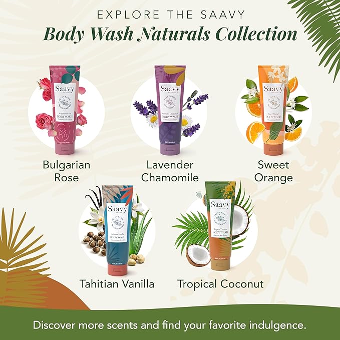 Saavy Naturals Moisturizing Body Wash for Sensitive Skin – Plant-Based & Pure with Coconut Oil, Shea Butter & Aloe Vera – Paraben-Free, Cruelty-Free – Tropical Coconut – 8.5 fl oz, 2 pack