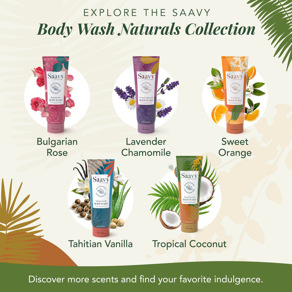 Saavy Naturals Moisturizing Body Wash for Sensitive Skin – Plant-Based & Pure with Coconut Oil, Shea Butter & Aloe Vera – Paraben-Free, Cruelty-Free – Tropical Coconut – 8.5 fl oz, 2 pack