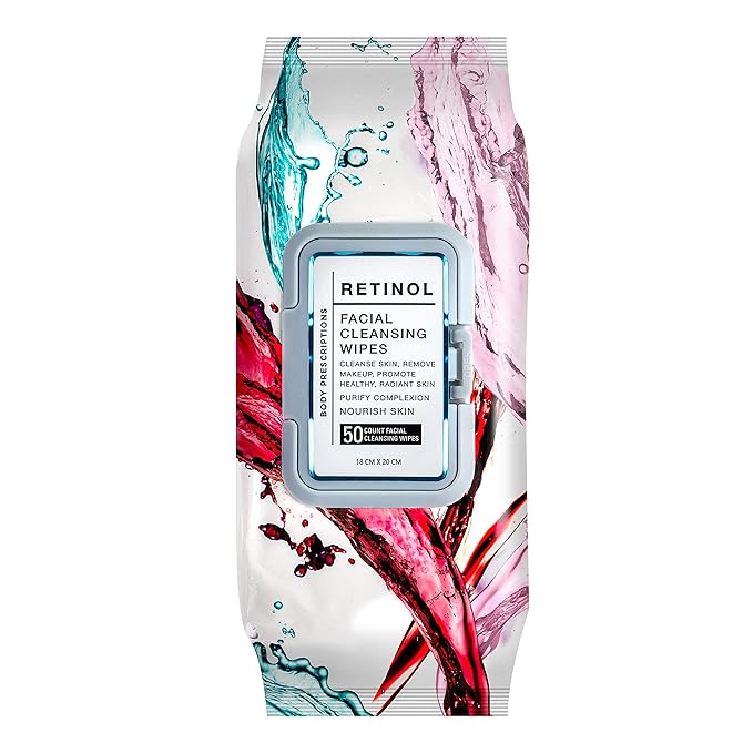 Body Prescription Makeup Cleansing Wipes - Gentle and Effective Face Wipes, 50 Count (Pack of 4), Retinol