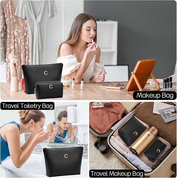 CLOUDWINGS Gifts for Women Girls Personalized Initial Travel Makeup Bag