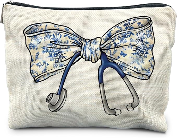 RYYCDOI Chinoiserie Coquette Bow Stethoscope Nurse Makeup Bag, Nurse Gifts for Women Cosmetic Bags, Nurse Week Gifts Makeup Pouch, Nurse Appreciation Gifts Zipper Pouch