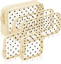 Sinzip 5 Pieces Mini Zipper Nylon Mesh Pouch, Mesh Cosmetic Bags Makeup Bags, Multipurpose Travel Toiletry Bags for Office Supplies and Travel Accessories (Heart Print-Beige, Assorted Sizes)