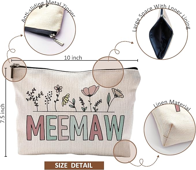 QGFM Meemaw Makeup Bag - Grandma Birthday Gift