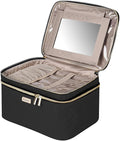 BAFAMYE 8.8L Double Layer Travel Makeup Bag With Mirror For Women, Large Cosmetic Case, Organizer for Travel-Size Accessories Bottles, Brushes,and Skin Care Products, 2.33 GAL, Black
