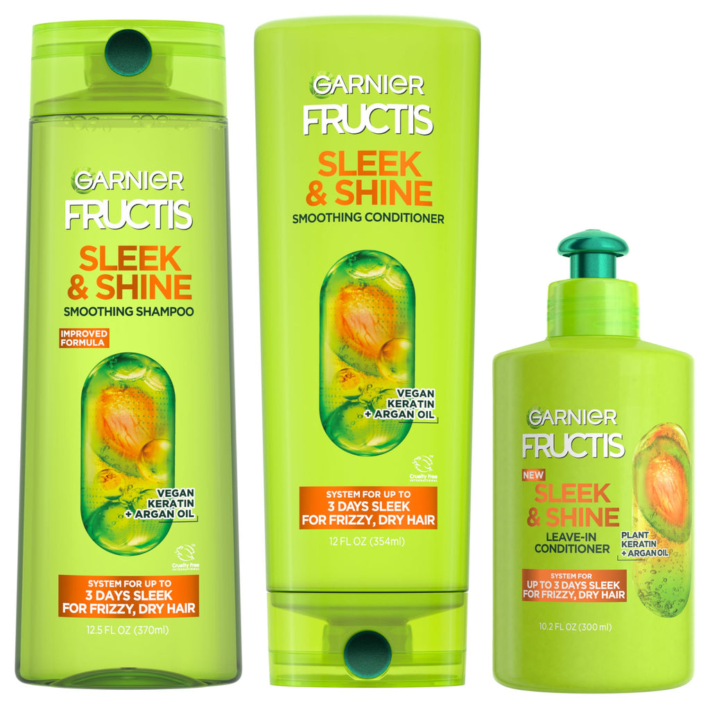 Garnier Fructis Sleek & Shine Shampoo, Conditioner + Leave-In Conditioner