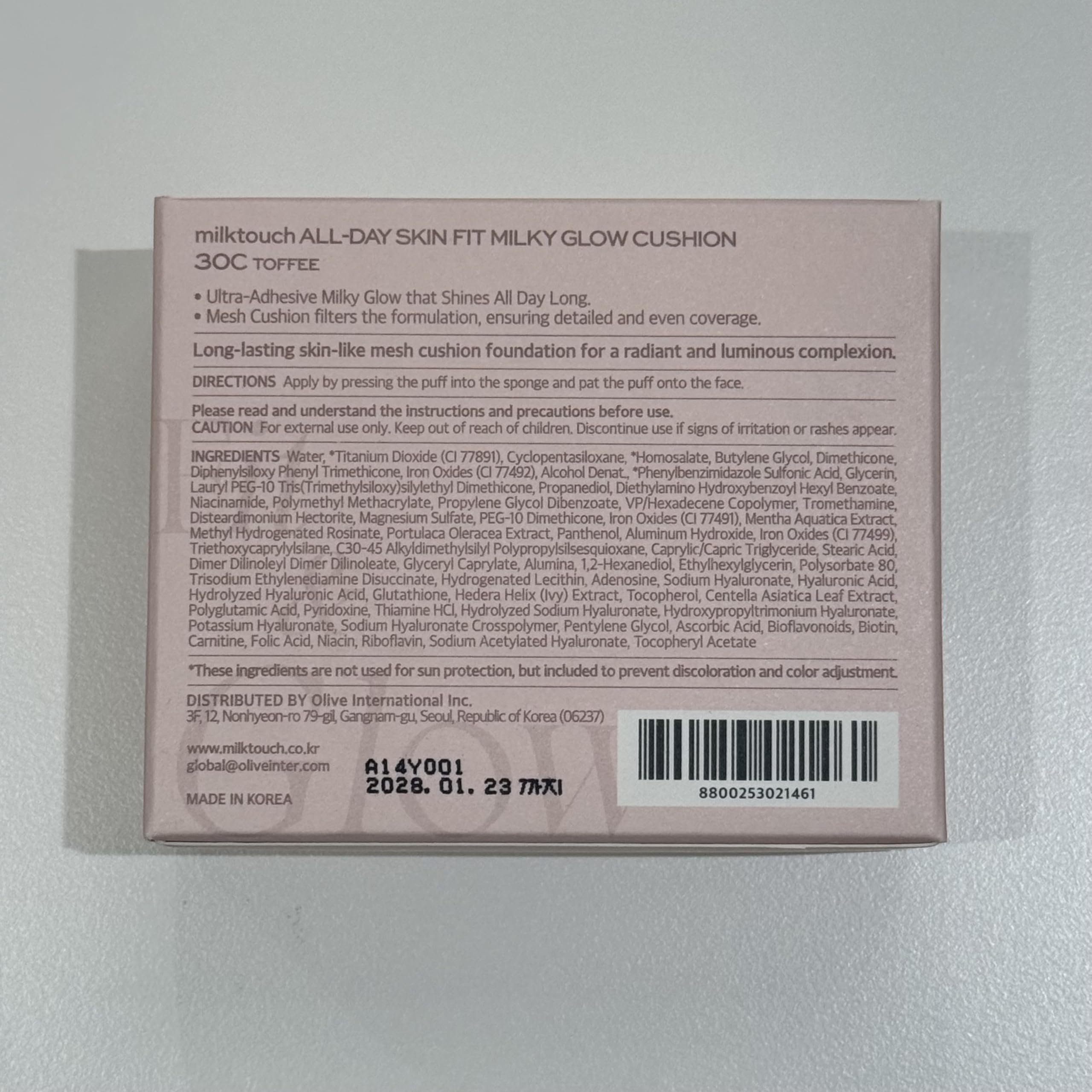 milktouch Cushion Foundation, 24H Flawless Skin, Radiant Shine, No Oxidation, Long-Lasting, Non-Creasing, 60% Hydrating Skincare Infused Korean Foundation (30C Toffee)