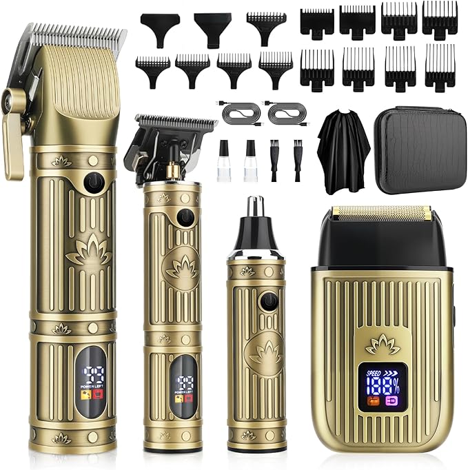 Saoilli Hair Clippers for Men Professional,Beard Trimmer Hair Trimmer Kit,Cordless Clippers and Trimmers Set,Electric Razor Shavers for Men,Nose Trimmer Mens Grooming Kit for Barber,LED Display