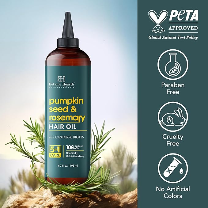 Botanic Hearth 100% Pure Pumpkin Rosemary Oil For Hair Growth & Hair Treatment Oils 6.7 Fl oz | Infused with coconut Oil | Hair Oil Repairs Dry Damaged Hair, Strengthening, Healthier | All Hair Types