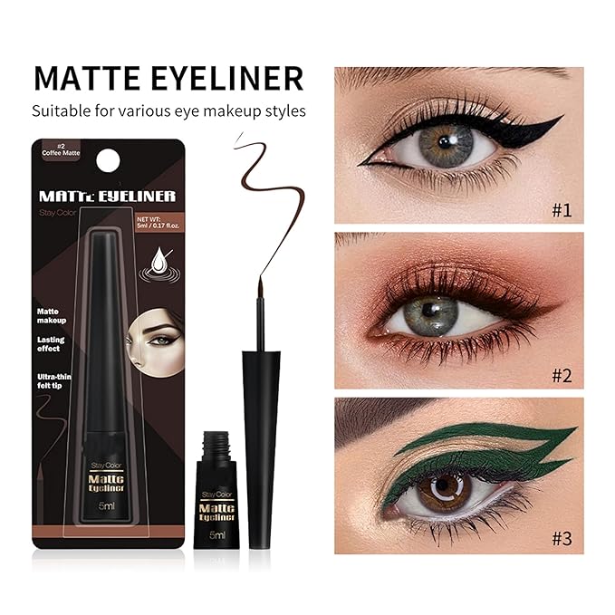 MAEPEOR Ultra-Fine Liquid Eyeliner Light Brown High-Pigmented Matte Eyeliner Pen Stay All Day Makeup with Fine Brush Tip (L02 Coffe Matte)