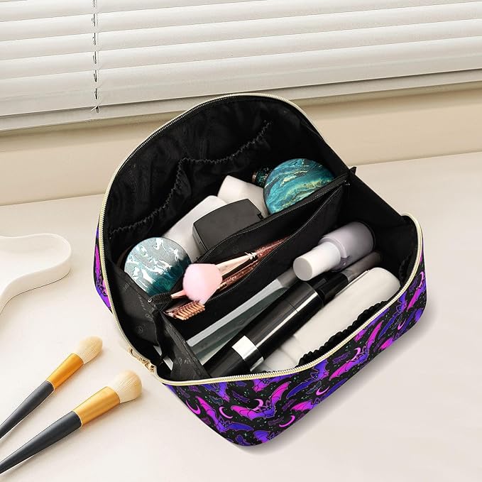 MNSRUU Makeup Organizer Bag, Purple Bat Gothic Travel Makeup Bags Makeup Vanity Case Large Capacity Rhombus Cosmetic Toiletry Bag for Girl Women Ladies