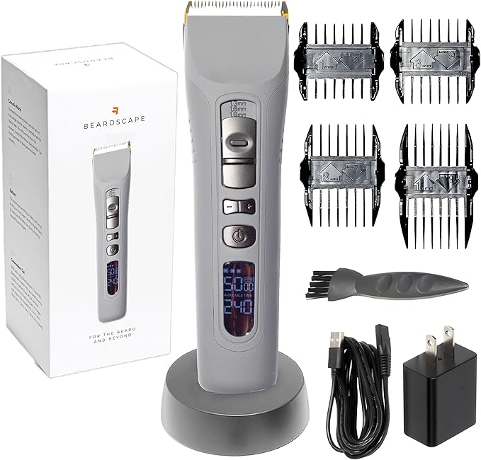 Brio Beardscape V1 Cordless Beard Trimmer for Men with Ceramic Blade, Gray