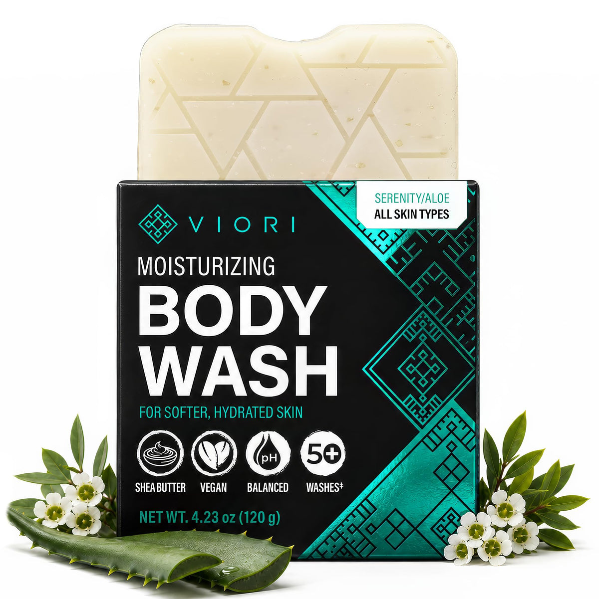 Viori Body Wash Bar Soap - Rice Water, Natural Aloe Scent, Serenity