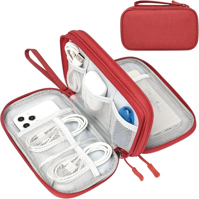 FYY Electronic Organizer, Travel Tech Pouch Bag, Medium, Red