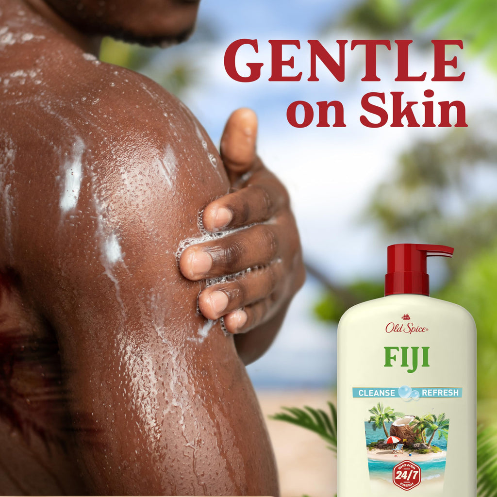 Old Spice Cleansing Body Wash for Men, 24/7 Shower Fresh with Lasting Scent, Cleanse & Refresh, Gentle on Skin, Vitamin B3, Fiji with Palm Tree + Coconut Scent, 25 oz (Pack of 4)