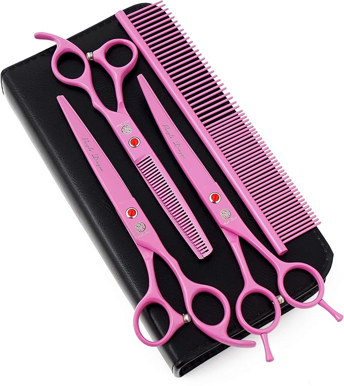 Purple Dragon 7" Dog Grooming Scissors Set with Rhinestone Accent - Pink