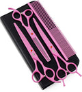 Purple Dragon 7" Dog Grooming Scissors Set with Rhinestone Accent - Pink