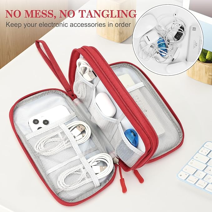FYY Electronic Organizer, Travel Tech Pouch Bag, Medium, Red