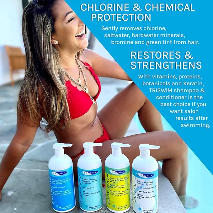 TRISWIM Hair Care Bundle | Swim Shampoo and Conditioner 32 Fl Oz Each | Professional Chlorine Removal Formula | Vegan, Paraben-Free with Aloe Vera & Proteins | Pump Dispensers