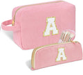 Sernaxi Personalized Initial Makeup Bag Trendy Stuff Corduroy Cosmetic Bag Travel Toiletry Bag, Valentine’s Day Gift Makeup Organizer Case & Makeup Pouch for Women teen Girls Mom Girlfriend Wife