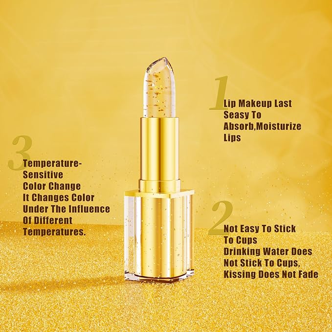 MOLAKS Transferproof Color Changing Lipstick with Gold Foil & 24H Moisturizing Glossy Shine – PH Reactive Long Lasting Mood Lipstick for Women, Deep Nourishment Lip Balm, Non-Fading Lip Gloss (1Pcs)