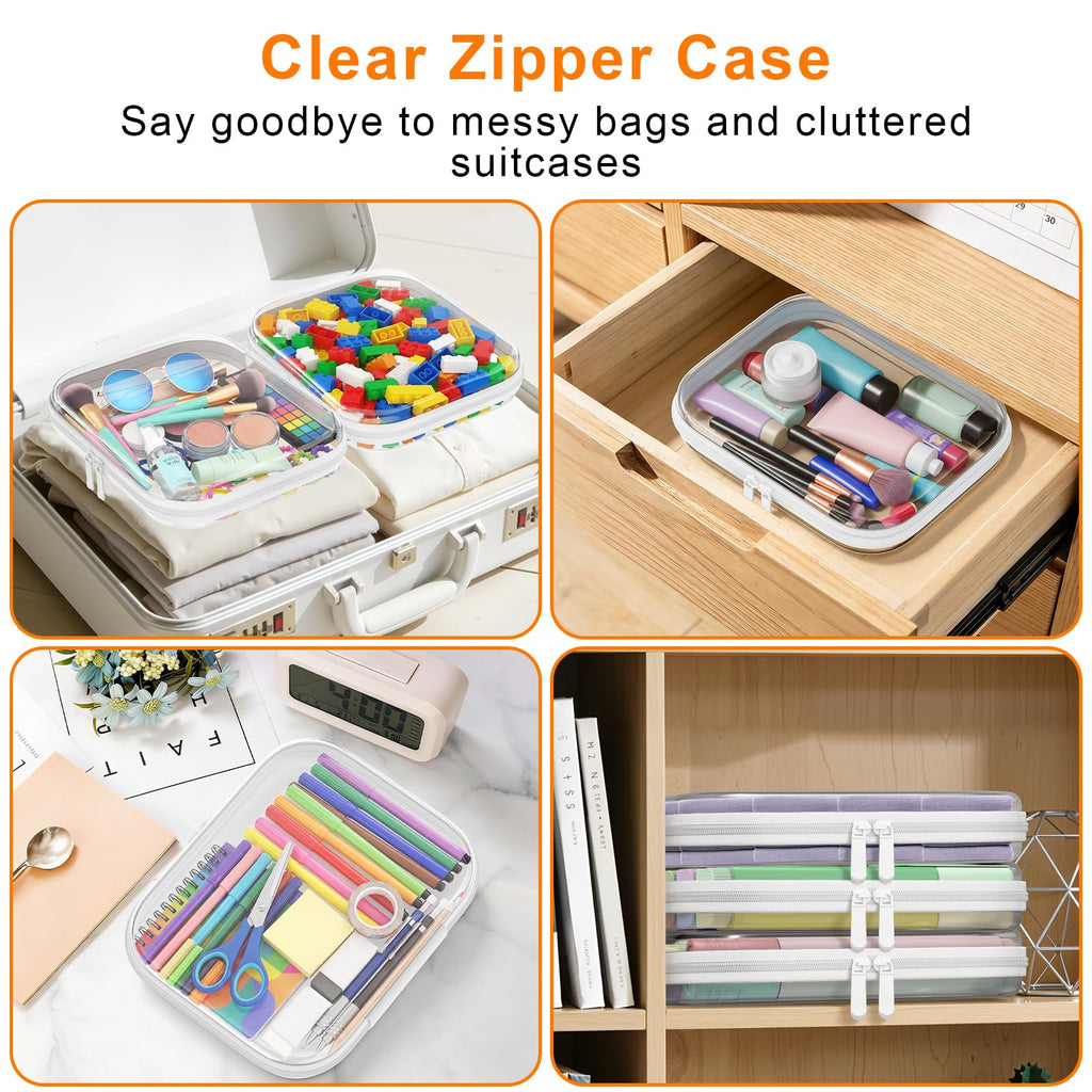 3PCS Clear Hard Shell Zipper Case,9.9*7.9*2in,Travel Toiletry Cosmetic Bags