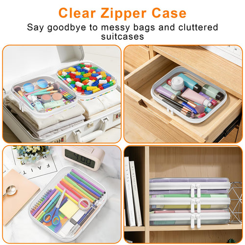 3PCS Clear Hard Shell Zipper Case,9.9*7.9*2in,Travel Toiletry Cosmetic Bags