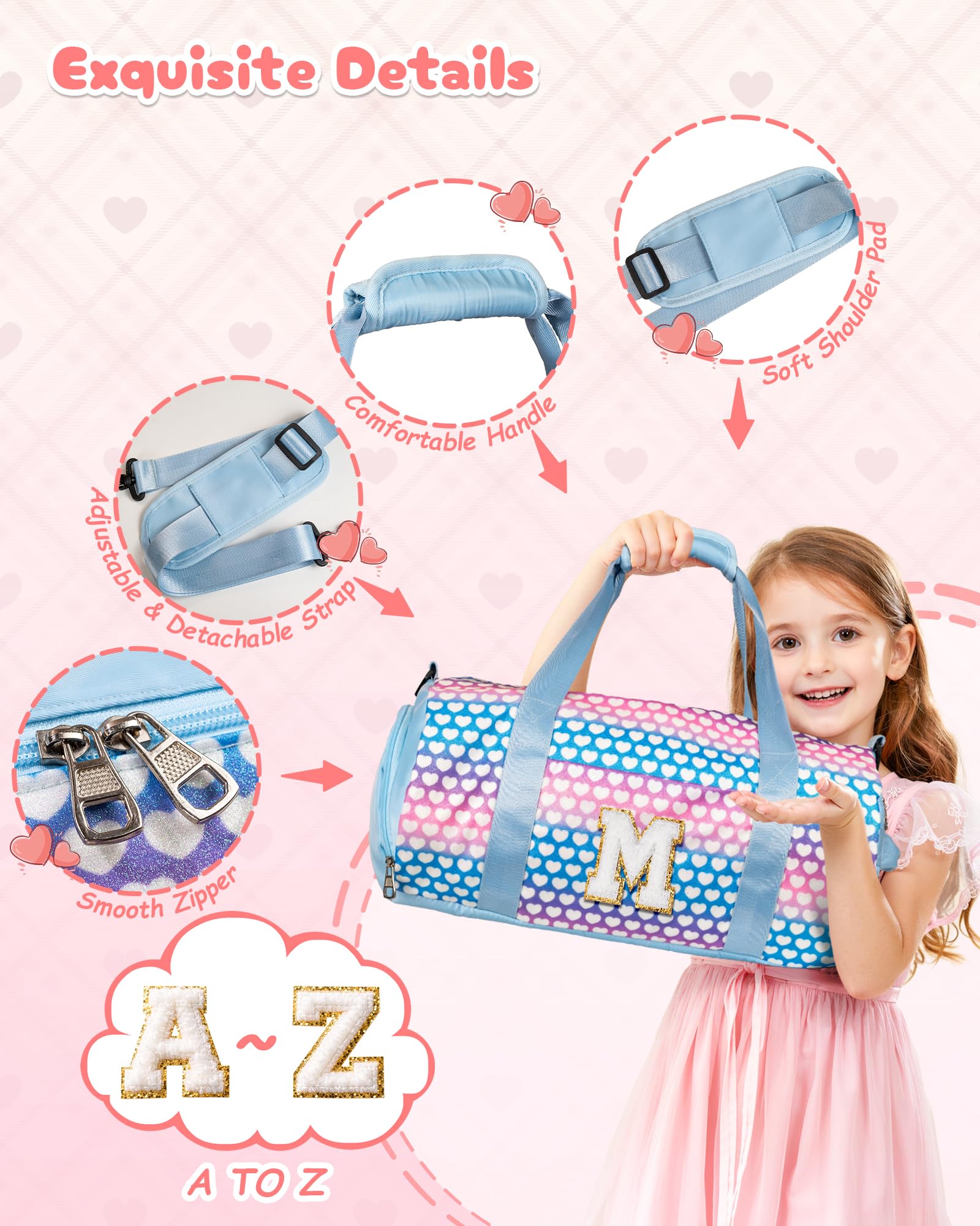 Vogewood Girl Initial Sparkly Dance Duffle Bag, Birthday Gift for Daughter