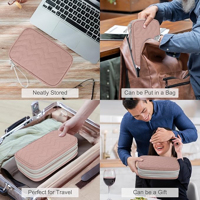 FYY Electronic Organizer, Travel Tech Pouch Bag, Large, Pink Quilted