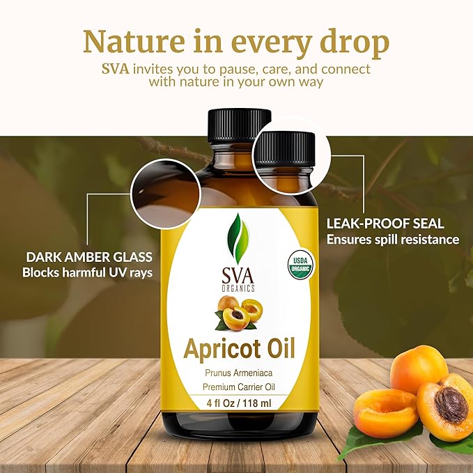 SVA Organic Apricot Seed Carrier Oil with Dropper, 4 Fl Oz (118 ml)