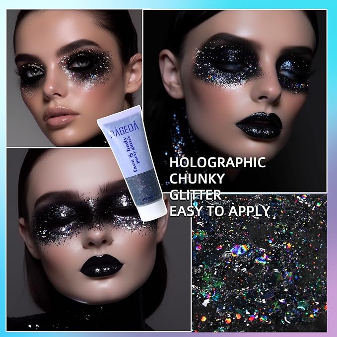 DAGEDA Black Body Glitter Gel, Sparkly Hair Face Glitter Makeup Accessories